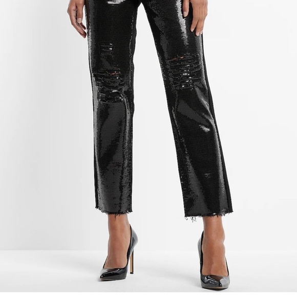 NWT-Express Embellished Straight Ankle High Rise Pants - Picture 3 of 7